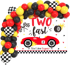 Two Fast Birthday Decoration Race Car 2Nd Birthday Backdrop Banner Balloon Garla - £20.57 GBP