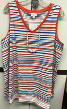 NWT LuLaRoe XL Red White Blue Black Stripes Striped KRISTINA Tank Top - £25.22 GBP