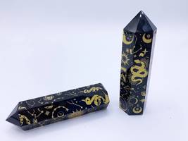 Obsidian Moon GOLD Obelisk ~ Protection, Grounding, Intuition, Mystery, Vitality - £16.03 GBP