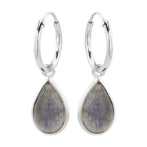 925 Silver Hoop Earrings with Labradorite Charms - £20.16 GBP