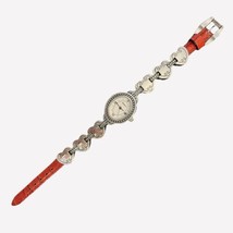 Brighton Watch Tyler Analog Silver Plated Heart Links Red Leather New Battery - £29.15 GBP