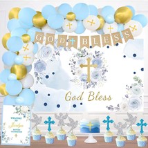 97 Pcs Baptism Decorations For Boys, First Communion Christening Party Decoratio - £30.46 GBP