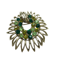 Vintage Rhinestone Brooch Pin Green domed Swirl 50s 60s statement - $14.84