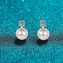 8FreshWater Pearl Stud Earrings for Women 0.6ct Moissanite S925 Sterling Silver  - £52.13 GBP