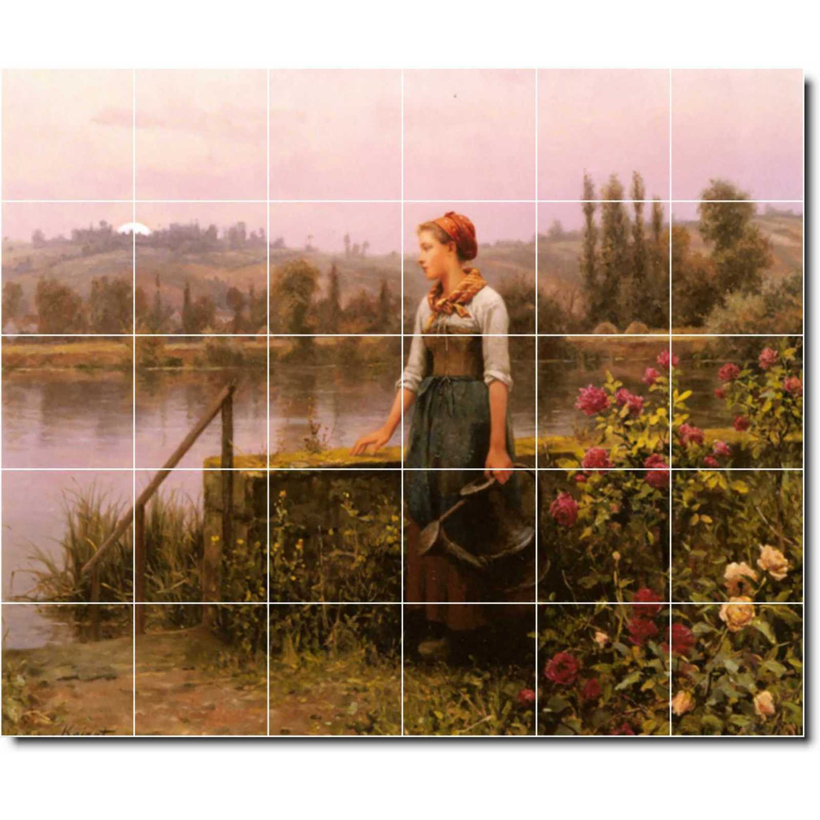 Knight daniel ridgway a woman with a watering can by the river