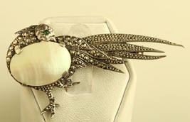Vintage 925 Sterling Silver Marcasite Pearl Bird Pin Brooch Made in France - £59.67 GBP