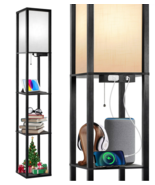 3 Shelf Floor Lamp with USB Ports, Outlet and RGB Dimmable LED Smart Lig... - £62.57 GBP