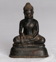 Antico Khmer Stile Bronzo Seduta Enlightenment Statua di Buddha -11cm / 10.2cm - $199.63