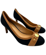 tommy hilfiger women&#39;s kaprice black fabric tan/gold accent stiletto hee... - $35.15