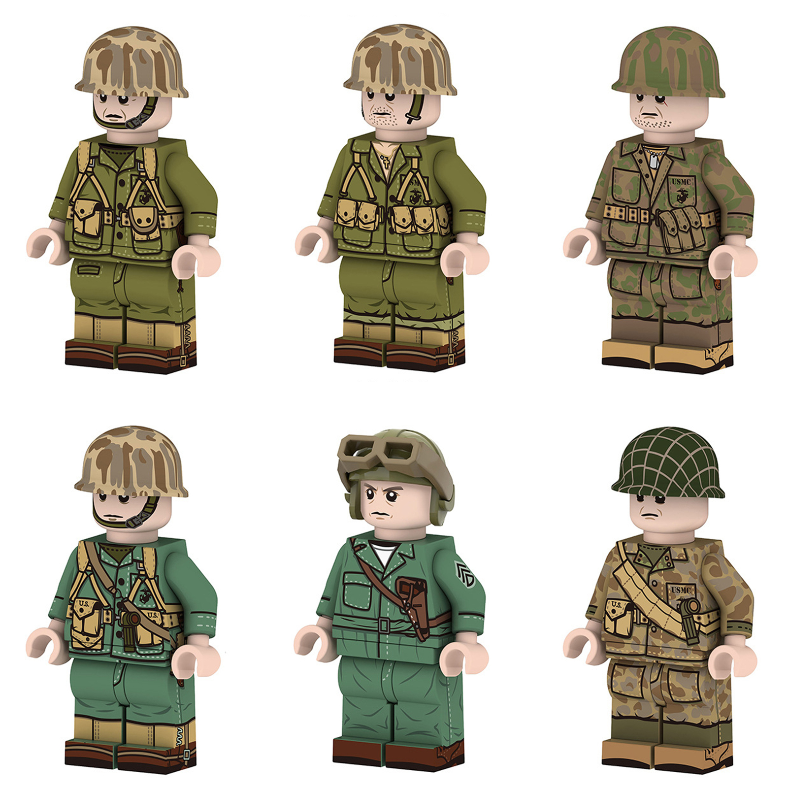 6Pc United States Marine Corps Minifigure Camouflage Military Soldier Mi... - $20.39