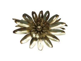 Signed Coro Vintage Sunburst  Chrysanthemum Flower Gold Tone Brooch Pin - £15.55 GBP