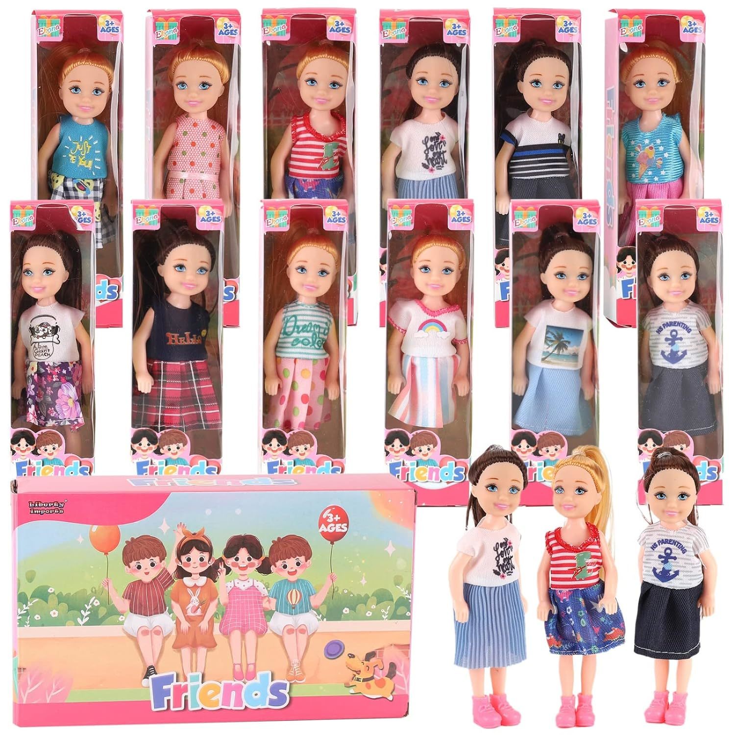 Primary image for 12 Pack: Little Girls Party Favors Dolls - 5" Small Toddler Doll Toys Kids Minia