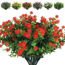 S Outdoor Fake Flowers,8 Bundles Outside Face Mums Fake Summer Greenery Uv Resis - £27.17 GBP