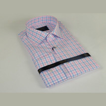Men 100% Cotton Shirt Manschett Quesste Turkey Slim Fit 6019-01 Pink Checkers image 4