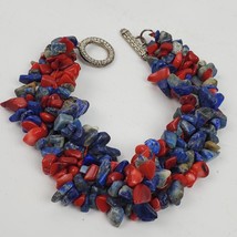 Vintage Red Blue Beaded Bracelet Estate Handmade 9 Inch - $32.73