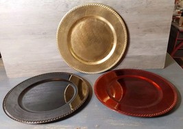 Round Melamine Serving Platter Tray Solid Black Gold Red 13&#39;&#39; Lot 6 Party - £18.21 GBP