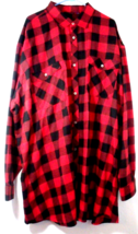 Men Big Size Long Sleeve Casual Flannel Plaid Button Up Shirt Red/Black Size 6XL - $27.67