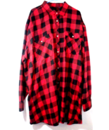 Men Big Size Long Sleeve Casual Flannel Plaid Button Up Shirt Red/Black ... - £21.91 GBP