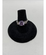 Stunning Silver Tone Round Simulated Purple and 2 Diamond Stone Ring  Si... - $272.87 MXN