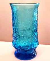 Anchor Hocking Flat Glass Tumbler 12 oz Rain Flower Laser Blue VTG 60&#39;s ... - £13.98 GBP
