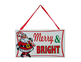 Kurt S. Adler "Merry & Bright" Wooden Sign Glitter Christmas Ornament - £4.75 GBP