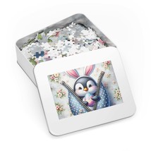 Jigsaw Puzzle in Tin, Easter, Penguin with Bunny Ears, Personalised/Non-Personal - £28.06 GBP+