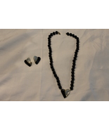 Heart Shaped Onyx Mop 14k Pendant Necklace 16&quot;L, Earrings 1&quot;L Set - £648.69 GBP