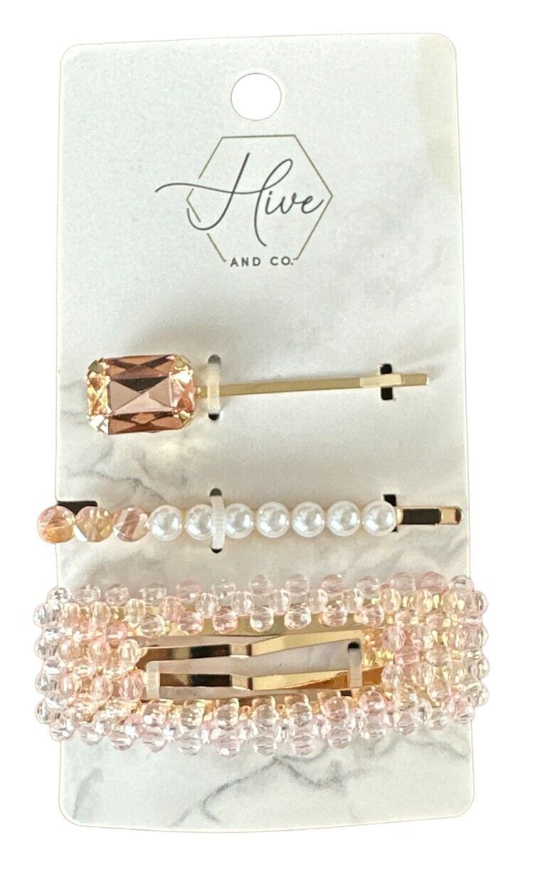 Hive and Co. Hair Accessories Barrettes 3 Piece Set for Women &amp; Girls Pi... - $4.94