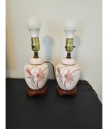 2 Pink Porcelain Lamps Day Lily Lilies, no lampshades - £35.41 GBP