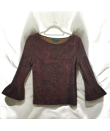 Lauren Ralph Lauren Top Woman Small Brown Boat Neckline Paisley Print Be... - $18.69