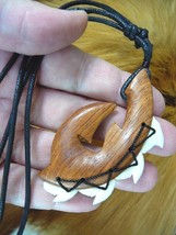#B-25-A WOOD Maori style, Fish HOOK Tiger shark tooth teeth PENDANT Neck... - $26.99