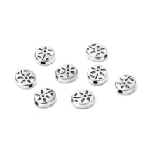 20 Tibetan Silver Metal 7.5x7mm Flower Stem Leaf Imprint Flat Oval Spacer Beads - £3.19 GBP