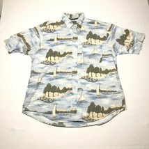 Vintage Nautica Button Down Shirt Mens L Hawaiian Camp Boats Nautical Islands - £11.19 GBP