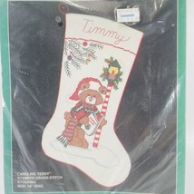 Bucilla Stamped Cross Stitch Christmas Stocking 18" Kit 82429 Caroling Teddy - $44.05