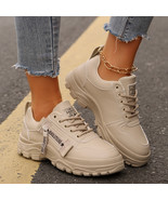 Lace-up Sports Shoes With Side-Zipper Design Thick-soled Round-toe Casual - $20.50
