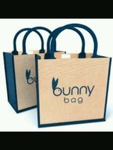 Bunny Jute Tote Bag Reuse New grocery burlap - £14.18 GBP