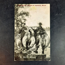 ANTIQUE 1912 EXAGGERATION POST CARD SOME DUCKS DUCK HUNTERS NADEAU, MI P... - $10.49