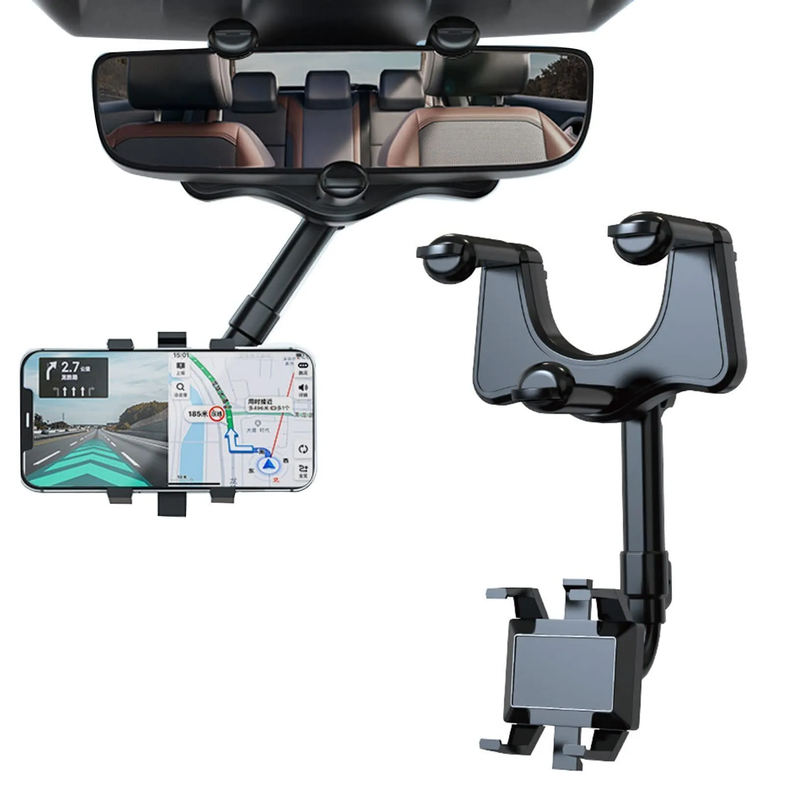 Car Phone Holder Rotatable And Retractable Rearview Mirror Mount Universal 360° - £6.24 GBP