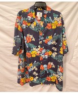 Rhythms Navy Blue Hawaiian Tropical Button Front Shirt XL - $20.56 CAD