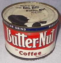 Butter-Nut 1 LB Coffee Key Wind Tin with Lid - £7.83 GBP