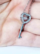 SS Silver Necklace, Crystal Key Pendant, Silver Key Necklace, Gift for Her - $31.98