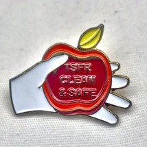 TSFR Clean &amp; Safe Pin Gold Tone Enamel Apple In Hand - $10.45