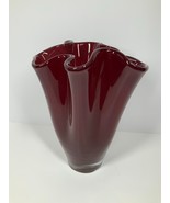 1970’S Hand Blown Ruby Red Glass Handkerchief Vase Large 12.5” Krosno Po... - $78.01 CAD