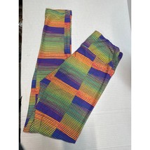 Lularoe One Size Geometric Lines Multicolor Striped Leggings Gym Trainin... - $408.81 MXN