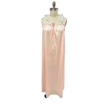 VTG Odette Barsa Peach Slinky Nylon Nightgown Lace Trim/Collar NWOT SZ L - $60.59