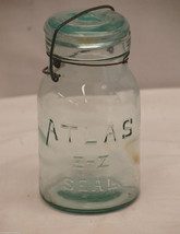 Old Vintage 1 Qt. Aqua Atlas E-Z Seal Glass Canning Jar w Wire Bail &amp; Gl... - £23.26 GBP
