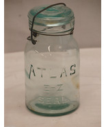 Old Vintage 1 Qt. Aqua Atlas E-Z Seal Glass Canning Jar w Wire Bail &amp; Gl... - £23.34 GBP
