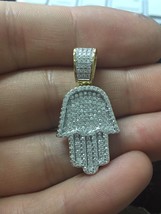 2ps Sterling Silver Lab Diamond Iced Out Bling Hamsa Hand Charm Pendant - £58.51 GBP