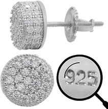 Real Solid 925 Sterling Silver Men&#39;s Earrings Iced CZ 1 3&quot; Round Earrings Screw  - £103.93 GBP