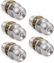 Gobrico 5 Pack round Ball Bathroom Bedroom Door Knobs with Lock, Privacy Lockset - £49.84 GBP